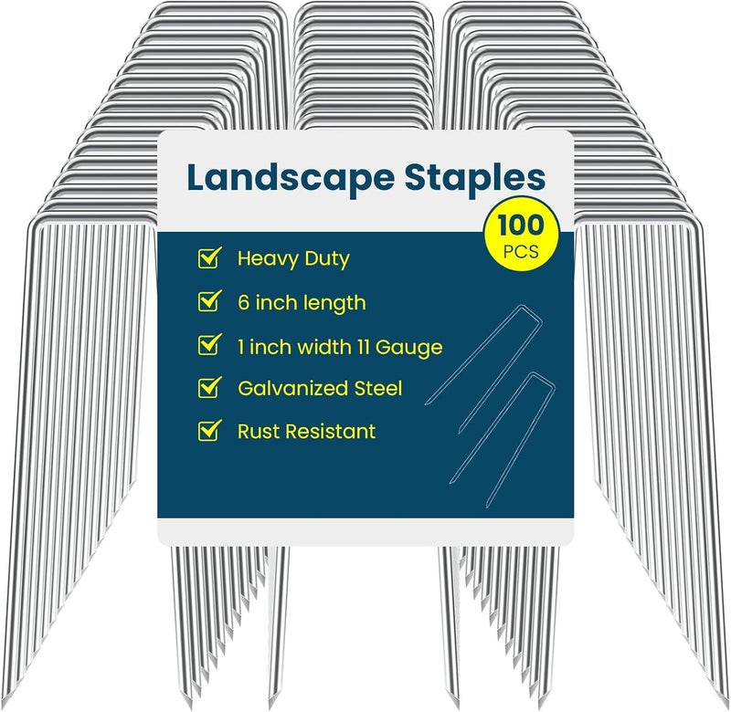 Sweecomb 6 Inches Galvanized Garden Staples, Metal Tent StakeHeavy Duty U-Shaped Pins and Landscaping Staples for Sod Anchoring Landscape Fabric Irrigation Tubing (100, Silver) - Image 1